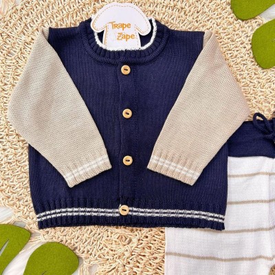 Conj de linha colegial azul marinho e bege